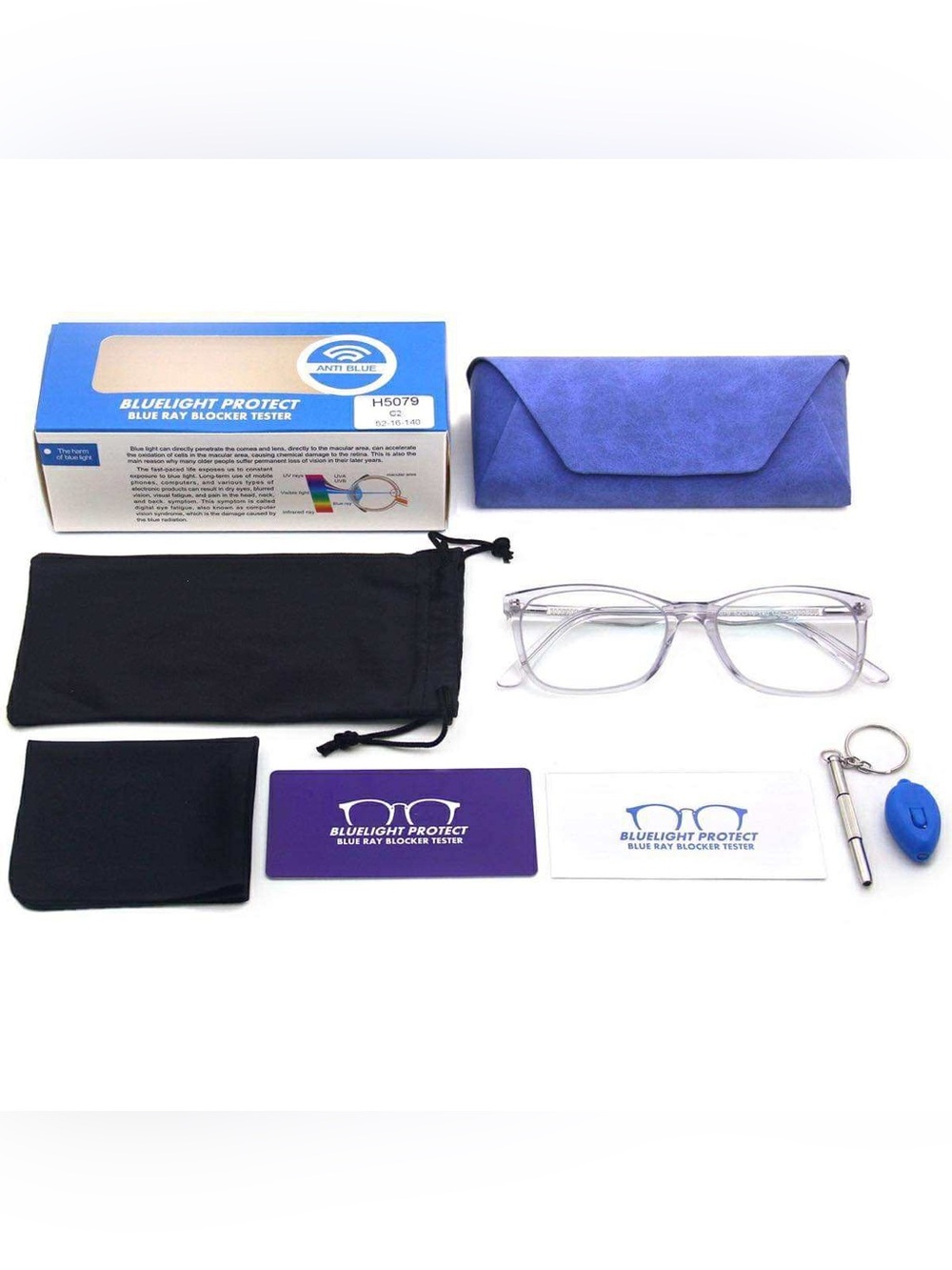 BlueLight Protect Men's Clear Blue Light Blocking Glasses with Accessories